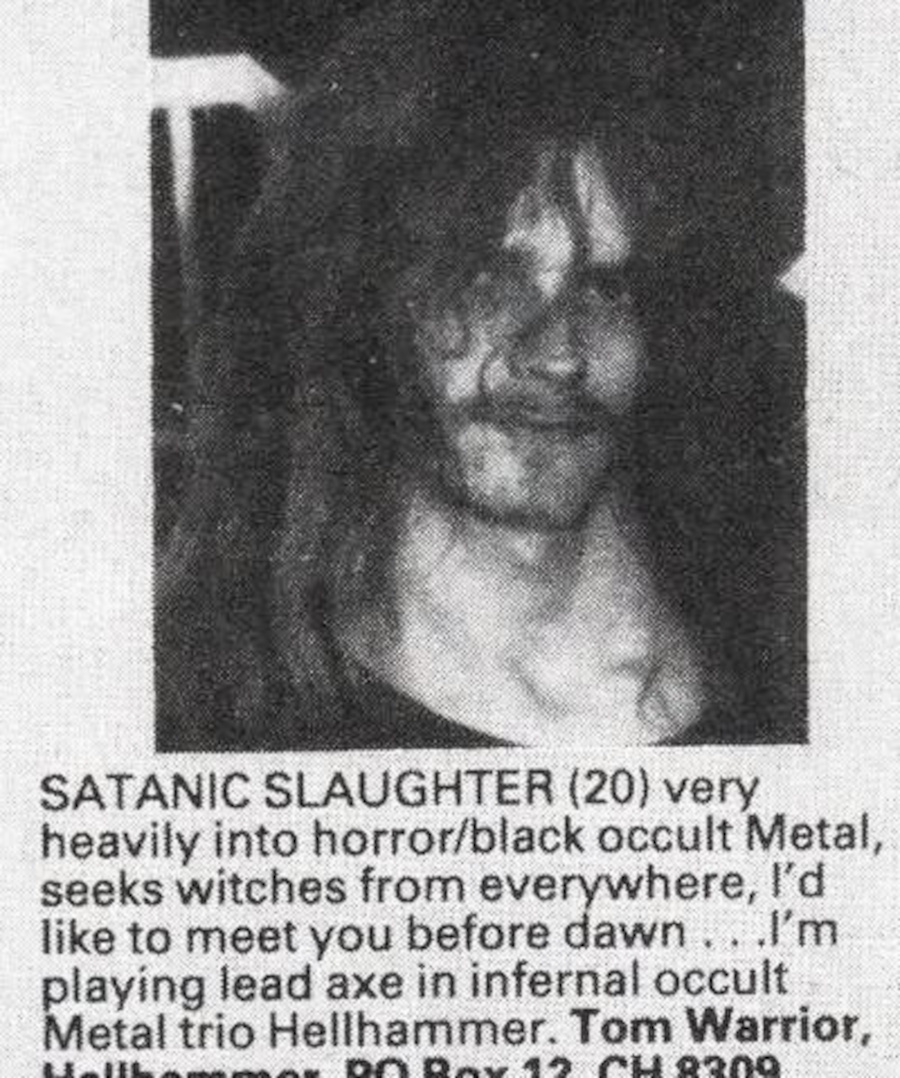 Tom G. Warrior 1983 ad on Kerrang mag